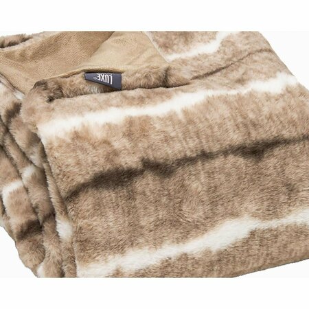 HOMEROOTS Premier Luxury Light Brown & White Faux Fur Throw Blanket 386751